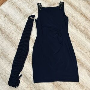 Mid length navy blue evening dress
